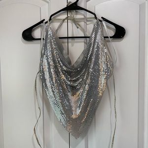 Silver chain tie halter top